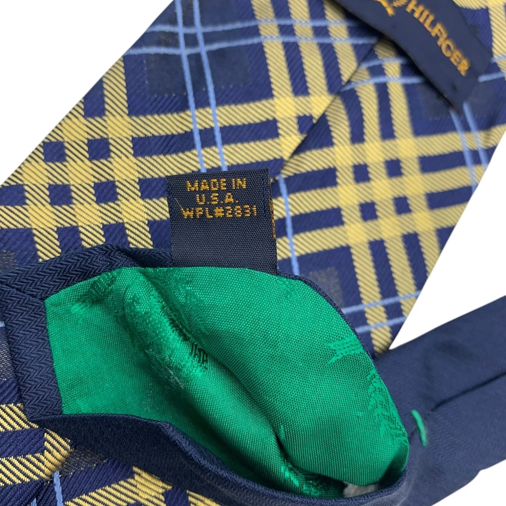 Bundle 2 Tommy Hilfiger‎ Mens Yellow Navy Silk Neckties Striped Plaid 57.5"L - Picture 7 of 11